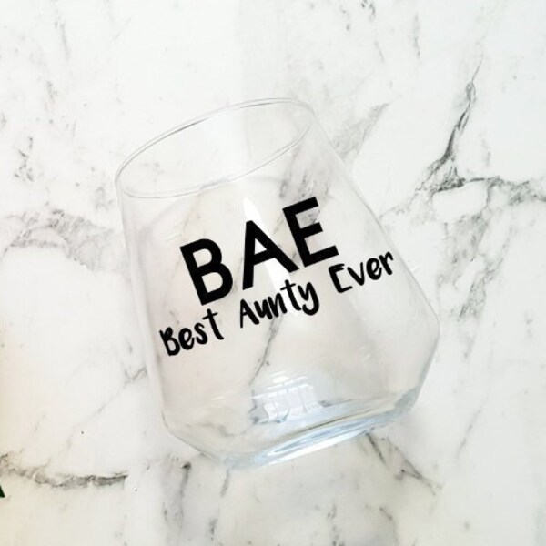 BAE (Best Aunty Ever) Wine Glass Decal, DIY Vinyl Label Decals, Wine or Champagne Glass, Novelty Fun Wine Glasses