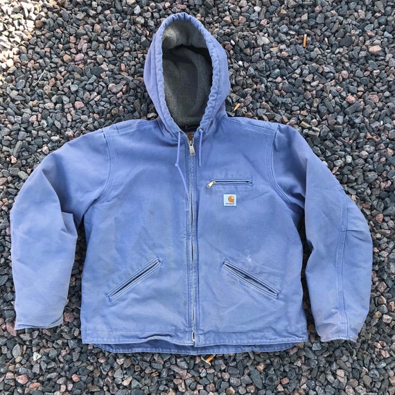 Vintage 90’s Carhartt light blue faded hooded jack