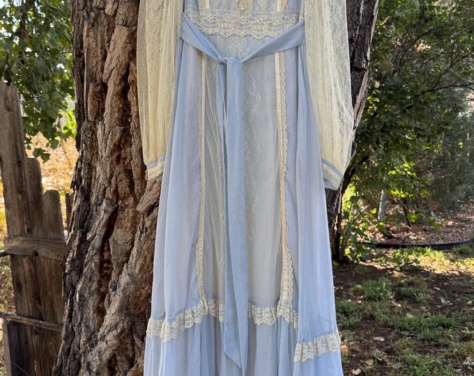 Vintage 1970’s Gunne Sax by Jessica Light Blue Lace Prairie Maxy Dress ...