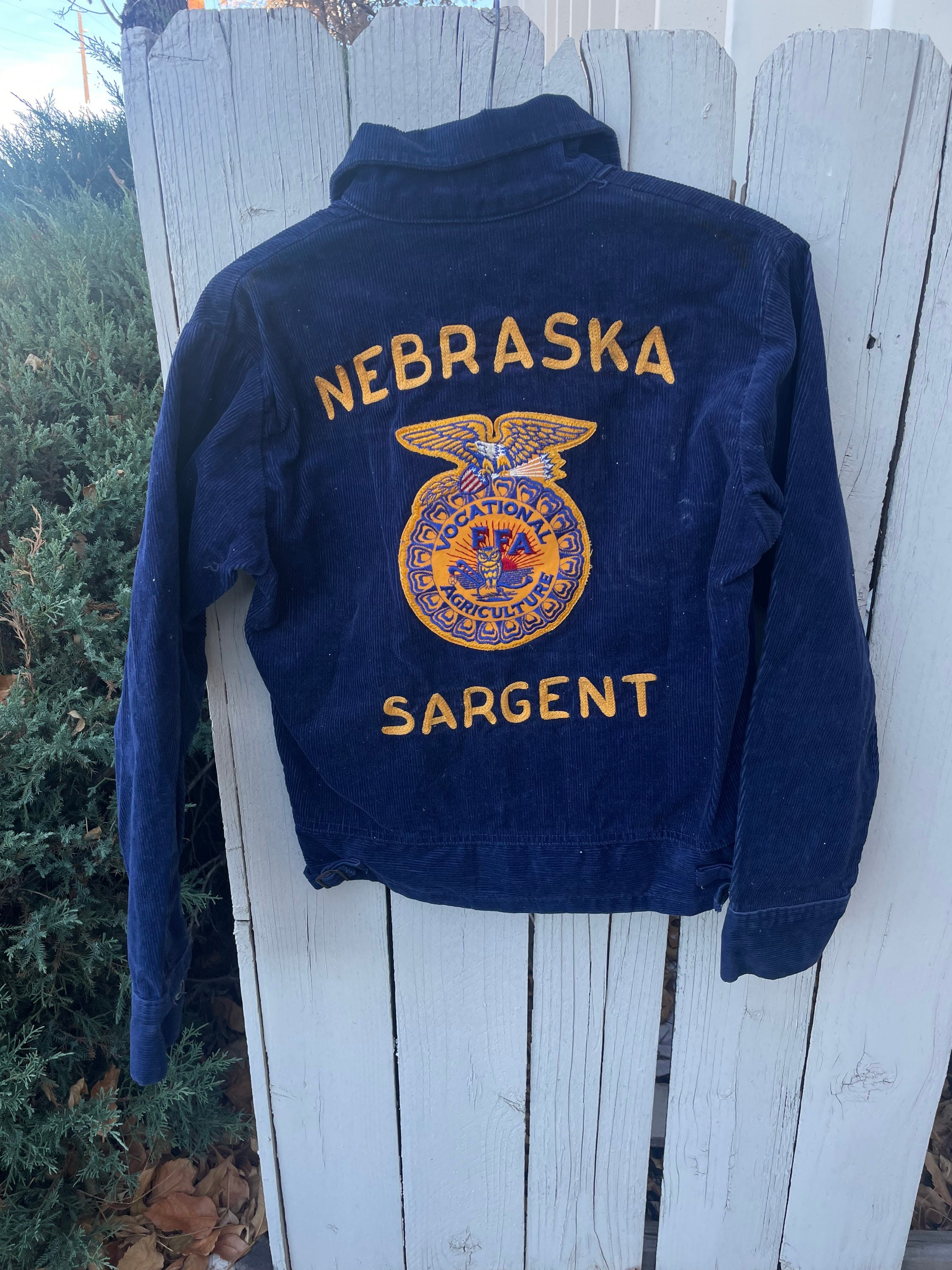 1980's FFA Jacket Nebraska Sargent chain stitched Navy Blue