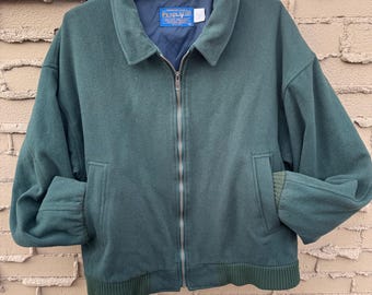 vintage des années 1970 des années 1980 Pendleton vert forêt veste aviateur en laine taille moyenne fermeture éclair Talon
