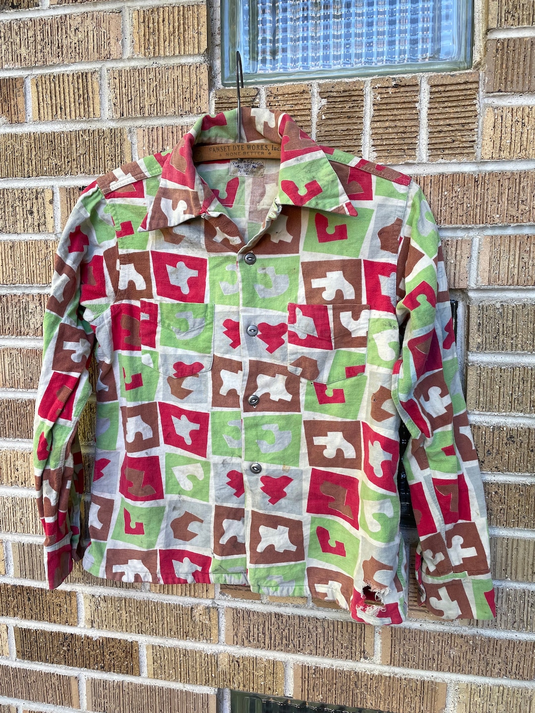 1940s 1950s Paddle & Saddle Button up Shirt Loop Collar Size Small