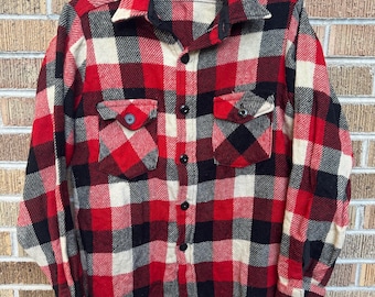 Camisa de flanela xadrez de lã da marca Arctic, década de 1960, tamanho M/G.