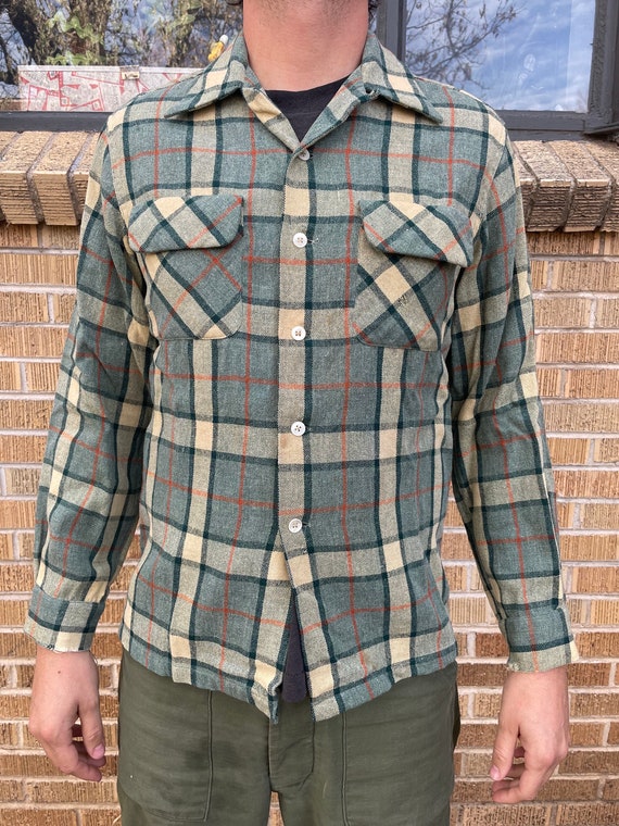 Vintage 1950s Mcgregor Sportswear Wool Button up Shirt Loop Collar 