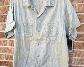 Vintage 1950’s Penney’s Top Flight Loop Collar distressed mint green Rockabilly button up size large