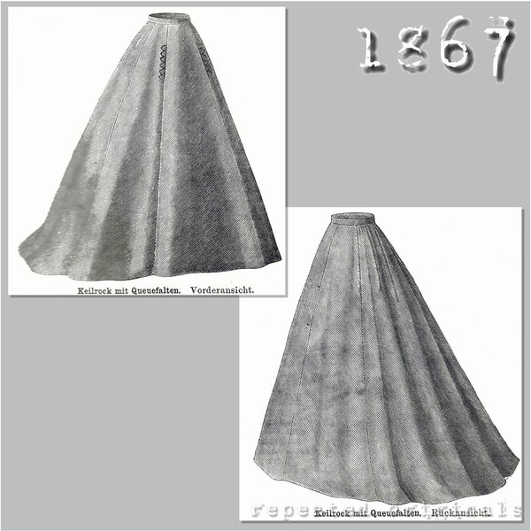Jupe plissée à godets - Reproduction victorienne en PDF - Années 1860 - réalisée à partir du modèle Der Bazar original de 1867