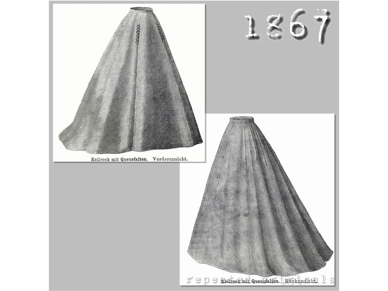 1860s Guide to Victorian Civil War Costumes on a Budget     Pleated Gored Skirt -  Victorian Reproduction PDF Pattern - 1860s - made from original 1867 Der Bazar pattern  AT vintagedancer.com