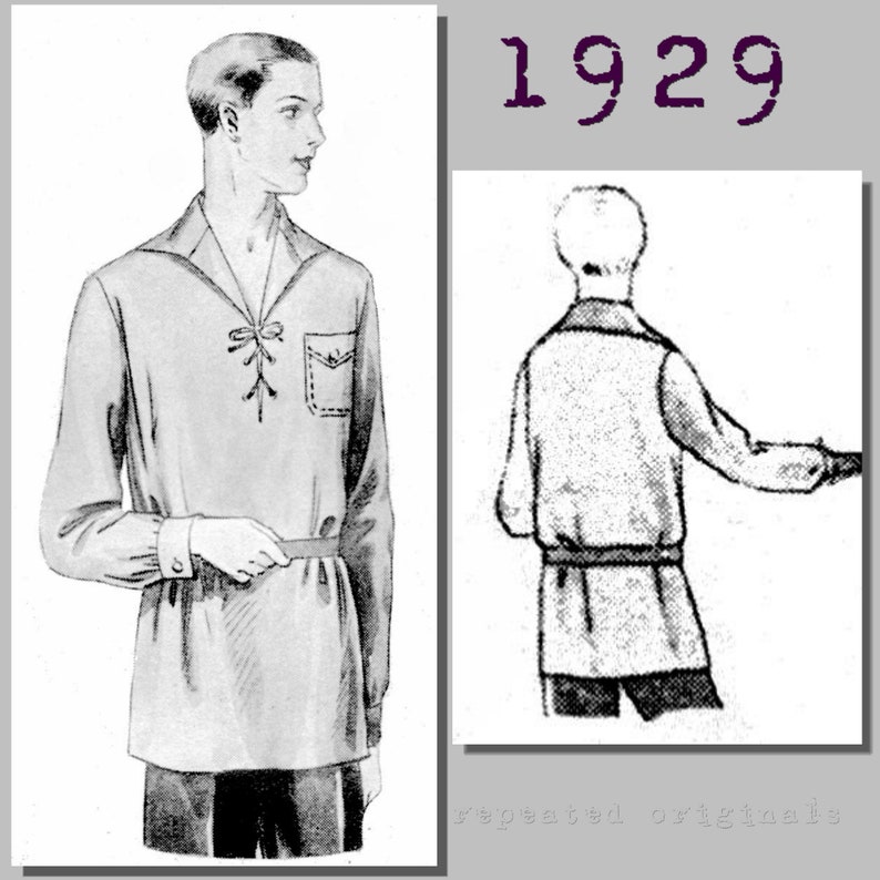 1930s Sewing Patterns- Dresses, Pants, Tops Mens Casual Outdoors Shirt - Vintage Reproduction PDF Pattern - 1920s - made from original 1929 pattern - Chest 104cm $12.00 AT vintagedancer.com