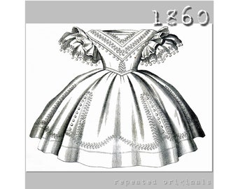 Robe pour fille de 6 à 8 ans - Modèle PDF de reproduction victorienne - Années 1860 - Fabriqué à partir du modèle original de 1860
