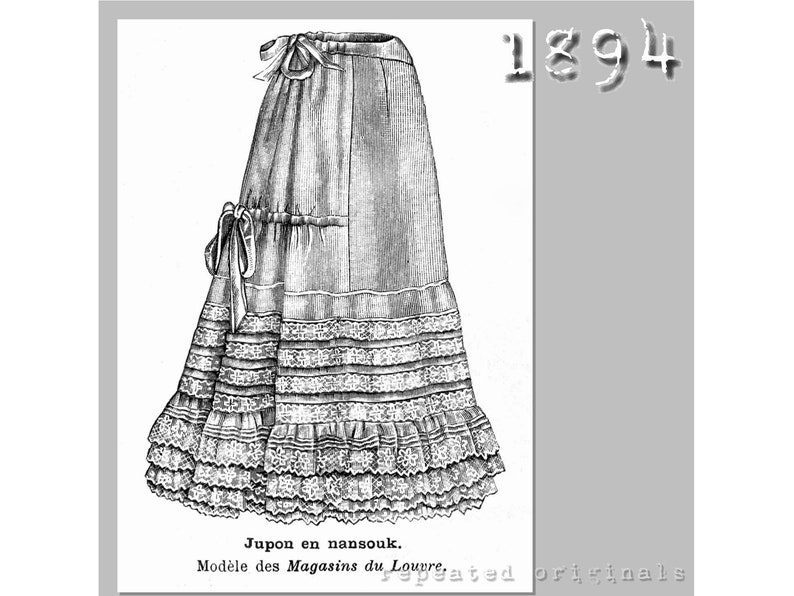 Victorian Lingerie – Underwear, Petticoat, Bloomers, Chemise     Nansook Petticoat  - Victorian Reproduction PDF Pattern - 1890s -  made from original 1894 La Mode Illustree  pattern  AT vintagedancer.com