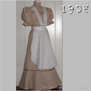 Summer Wash Dress with Apron -  Edwardian Reproduction PDF Pattern - 1900&#39;s - made from original 1908 pattern