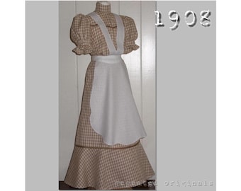 Summer Wash Dress with Apron -  Edwardian Reproduction PDF Pattern - 1900's - made from original 1908 pattern