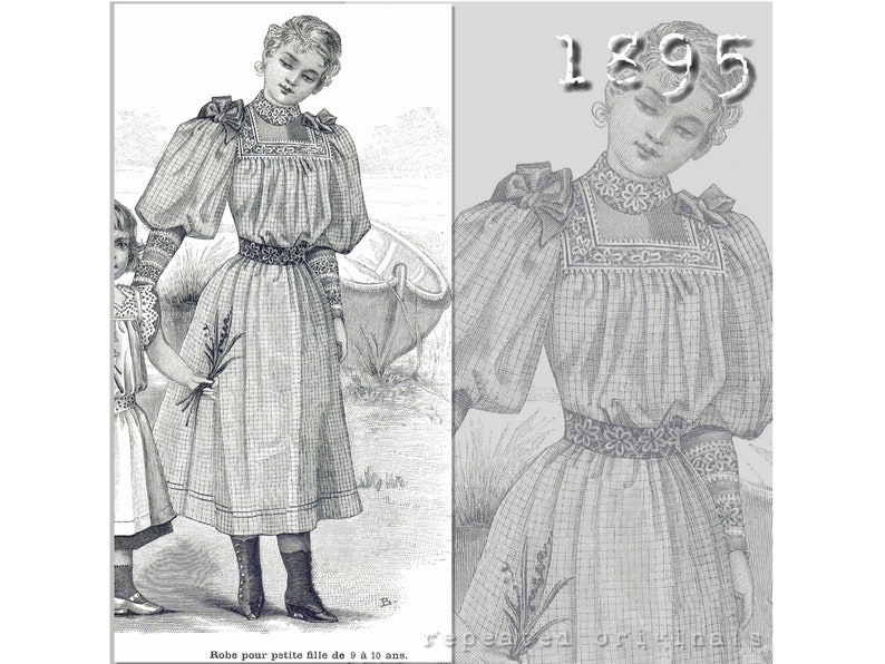 Vintage Children’s Clothing Pictures & Shopping Guide     Dress for a girl aged 9 to 10 years -  Victorian Reproduction PDF Pattern -1890s- made from original 1895 La Mode Illustrée pattern  AT vintagedancer.com