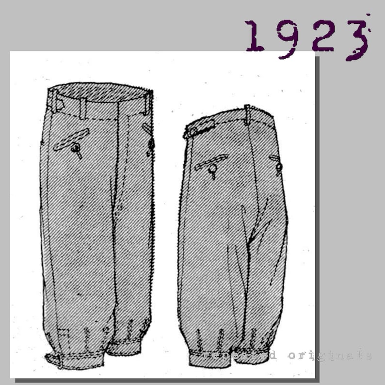 1920s Men’s Sewing Patterns     Mens Sports Knickerbockers or Plus Fours - Vintage Reproduction PDF Pattern - 1920s -   made from original 1923 pattern - Waist 100cm  AT vintagedancer.com