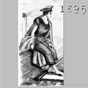 Bathing Costume for a young lady  -Victorian Reproduction PDF Pattern - 1890's -  made from original 1895 La Mode Illustree  pattern