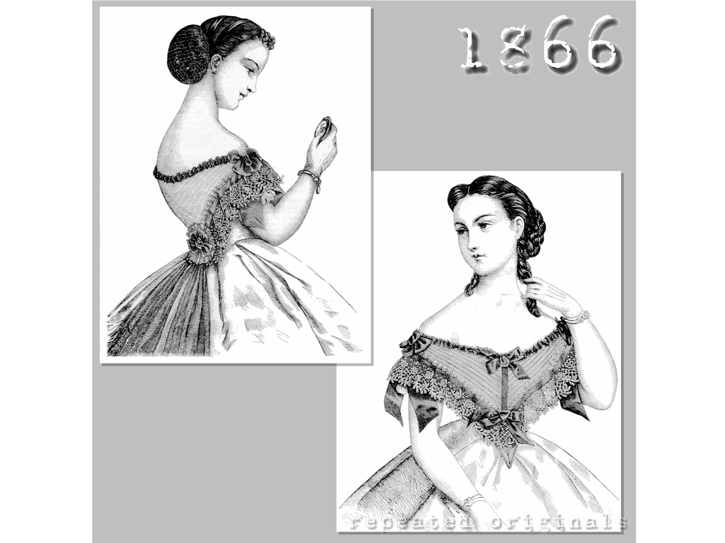 Bertha  - Victorian Reproduction PDF Pattern - 1860's - made from original 1866 La Mode Illustree  pattern