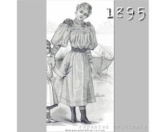 Dress for a girl aged 9 to 10 years -  Victorian Reproduction PDF Pattern -1890's- made from original 1895 La Mode Illustrée pattern