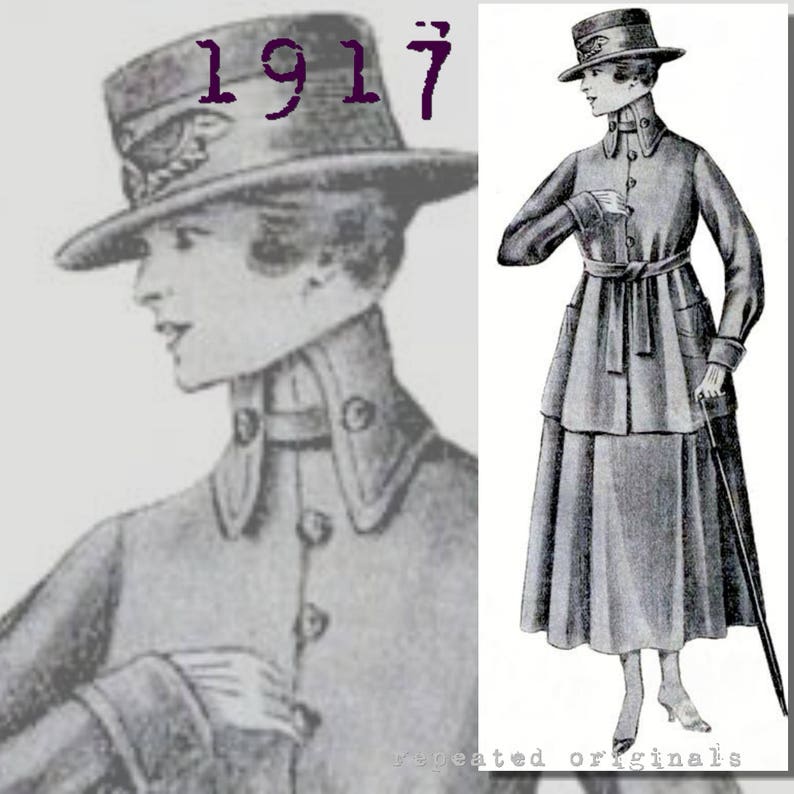 WW1, 1914-1919 Sewing Patterns     English Serge Suit -  Vintage Reproduction PDF Pattern - 1910s - made from an original 1917 La Mode Illustree pattern  AT vintagedancer.com