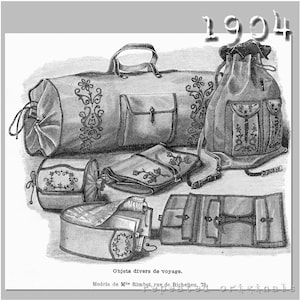 Bag, Backpack, Toiletries Kit, Collar and Cuff Carriers-  Edwardian Reproduction PDF Pattern - 1900's - made from original 1904 pattern