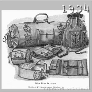 Tasche, Rucksack, Toilettenartikel, Kragen- und Manschettenträger- Edwardian Reproduction PDF Pattern - 1900's - hergestellt aus dem Original-Muster von 1904