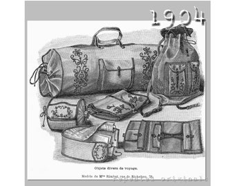 Bag, Backpack, Toiletries Kit, Collar and Cuff Carriers-  Edwardian Reproduction PDF Pattern - 1900's - made from original 1904 pattern