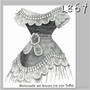 Ball or Society Bodice - Victorian Reproduction PDF Pattern - 1860's -  made from original 1867 Der Bazar pattern