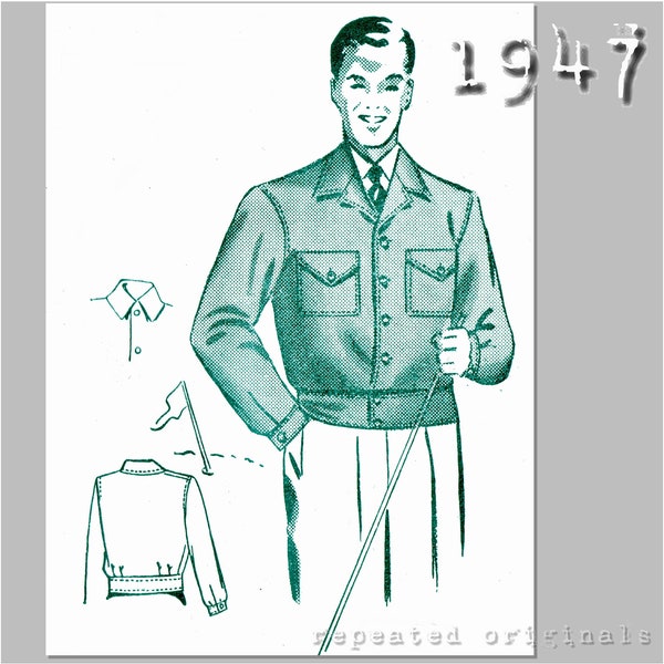 Man's Lumber Jacket (Chest 38") - Vintage Reproduction PDF Pattern - 1940's - made from original 1947 Madam Weigels Pattern 1143