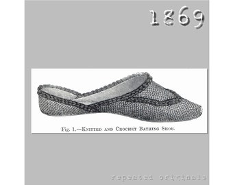 Bathing Shoes (knitting and crochet) - Victorian Reproduction PDF Pattern - 1860's - made from original 1869 Harper's Bazar pattern