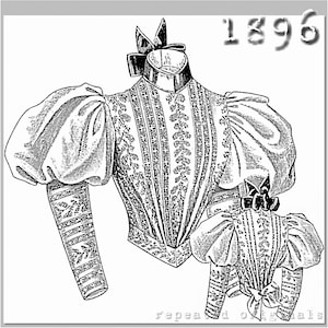 Blus med korsstygnsbroderi - Viktoriansk reproduktion PDF-mönster - 1890-talet - tillverkad från originalmönstret La Mode Illustre från 1896