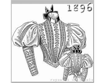 Blouse with cross stitch embroidery - Victorian Reproduction PDF Pattern - 1890's- made from original 1896 La Mode Illustree pattern