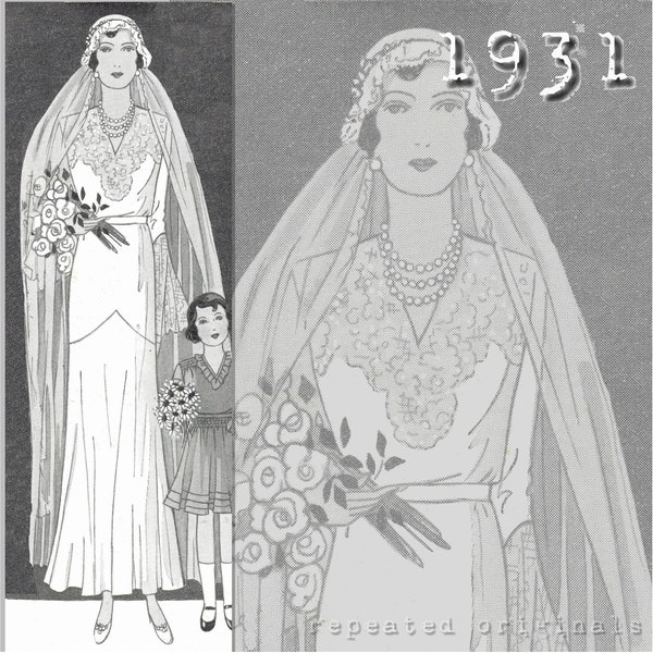 Robe de mariée - Buste 108cm - Patron PDF Reproduction vintage - Années 1930 - Fabriqué à partir du Patron original de 1931