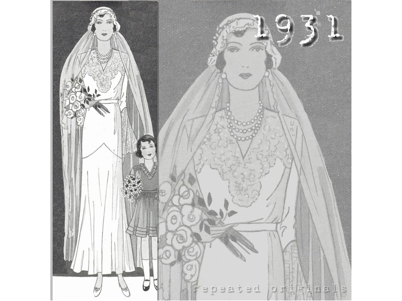 1930s Wedding History – Dresses, Shoes, Accessories     Wedding dress - Bust 108cm - Vintage Reproduction PDF Pattern - 1930s - made from original 1931 Pattern  AT vintagedancer.com