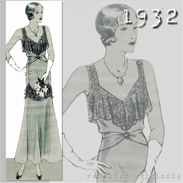 Evening/Formal/Bridesmaid dress - Bust 96cm - Vintage Reproduction PDF Pattern - 1930's - made from original 1932 Pattern