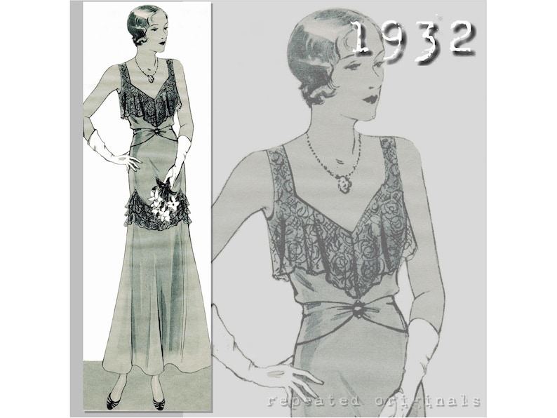 1930s House Dresses, Fabrics, Sewing Patterns     Evening/Formal/Bridesmaid dress - Bust 96cm - Vintage Reproduction PDF Pattern - 1930s - made from original 1932 Pattern  AT vintagedancer.com