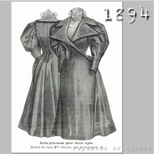 Dress with a Princess cut for 120cm/47&quot; bust -  Victorian Reproduction PDF Pattern - 1890&#39;s - made from original 1894 pattern