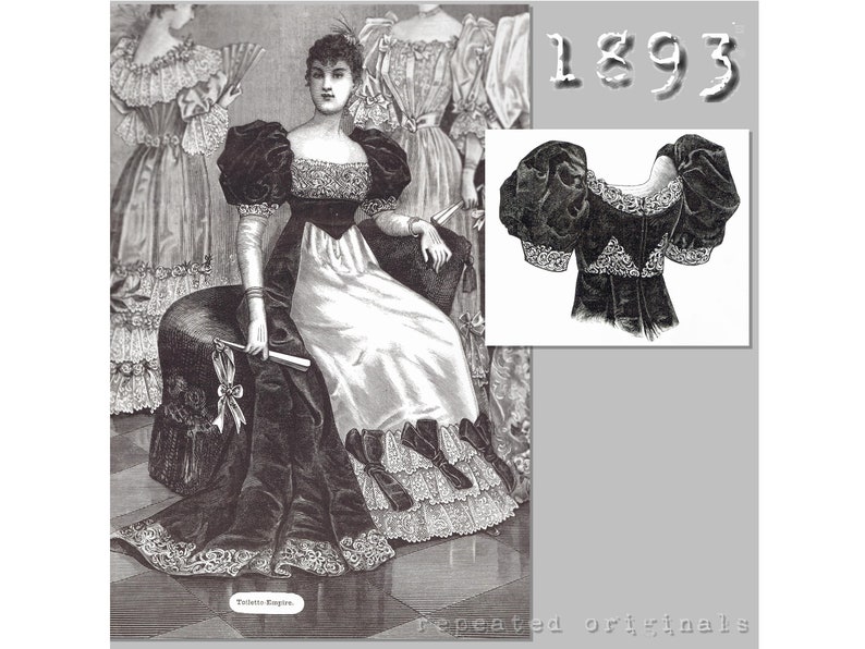 1890s to 1900 Victorian Edwardian Sewing Patterns     Empire/Regency styled Ball Gown- Victorian Reproduction PDF Pattern - 1890s - made from original 1893 La Mode Illustrée pattern  AT vintagedancer.com