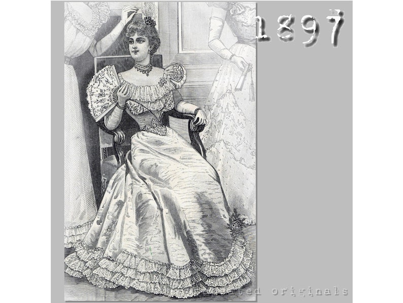 Victorian Dresses | Victorian Ballgowns | Victorian Clothing     Moiré Ball Gown -  Victorian Reproduction PDF Pattern - 1890s - made from original 1897 pattern  AT vintagedancer.com