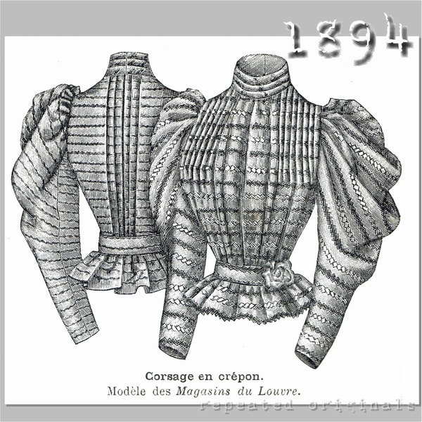 Crepe Bodice   - Victorian Reproduction PDF Pattern - 1890's - made from original 1894 pattern