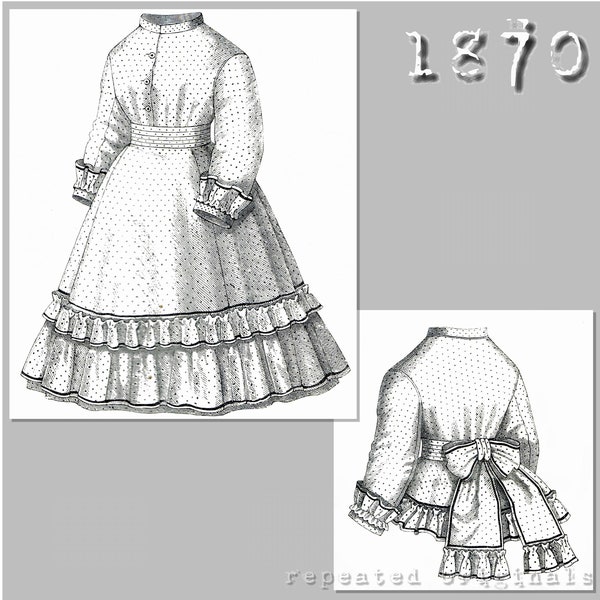 Dress and/or Paletot for a girl 8 to 10 years - Victorian Reproduction PDF Pattern - 1870's-made from original 1870 La Moda Elegante pattern