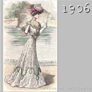 Garden Party Dress with Corselet Skirt -  Edwardian Reproduction PDF Pattern - 1900's - made from original 1906 pattern