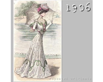 Garden Party Dress with Corselet Skirt -  Edwardian Reproduction PDF Pattern - 1900's - made from original 1906 pattern