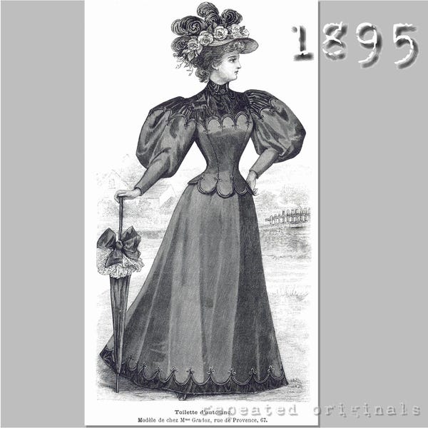 Autumn Dress - 37"/94 cm Bust -  Victorian Reproduction PDF Pattern - 1890's -  made from original 1895 La Mode Illustree  pattern