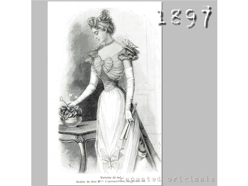 Victorian Ballgown, Evening Dress     Silk Ball Gown -  Victorian Reproduction PDF Pattern - 1890s - made from original 1897 pattern  AT vintagedancer.com