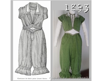 Lady's Bathing Suit - Victorian Reproduction PDF Pattern - 1890's - made from original 1893 pattern