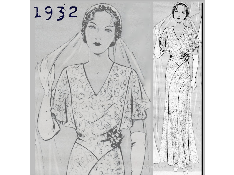 Vintage Inspired Wedding Dresses | Vintage Style Wedding Dresses     Wedding Dress (36 Bust) - Vintage Reproduction PDF Pattern - 1930s -  made from original 1932 Pattern (similar to La Mode Illustree)  AT vintagedancer.com