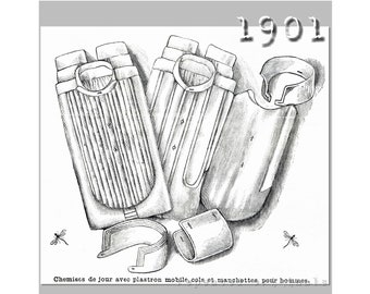 Man's Day Shirt, Detachable Bib Collar and Cuffs - Edwardian Reproduction PDF Pattern - 1900's - made from original 1901  pattern