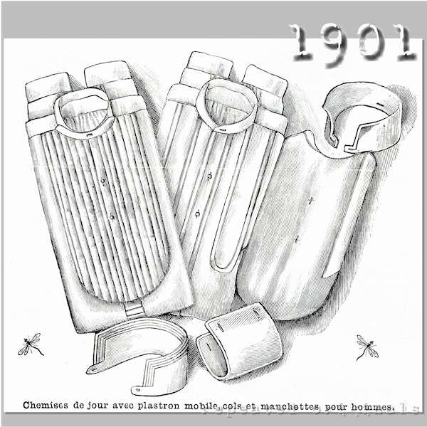 Man's Day Shirt, Detachable Bib Collar and Cuffs - Edwardian Reproduction PDF Pattern - 1900's - made from original 1901  pattern