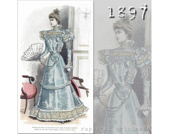 Dinner or Society Outfit -  Victorian Reproduction PDF Pattern - 1890's - made from original 1897 pattern