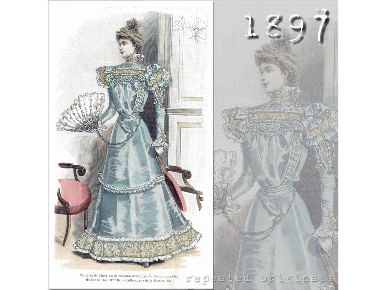 Victorian Wedding Dresses, Patterns, Shoes, Accessories     Dinner or Society Outfit -  Victorian Reproduction PDF Pattern - 1890s - made from original 1897 pattern  AT vintagedancer.com