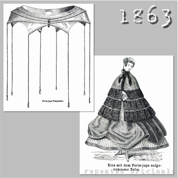 Porte-Jupe / Skirt lifter  - Victorian Reproduction PDF Pattern - 1860's - made from original 1863 Der Bazar pattern